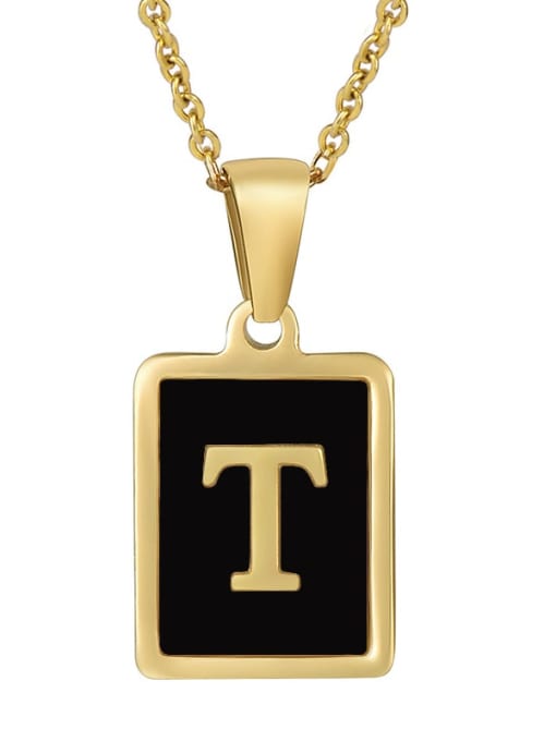 T Stainless steel Enamel Letter Minimalist Square Pendant Necklace