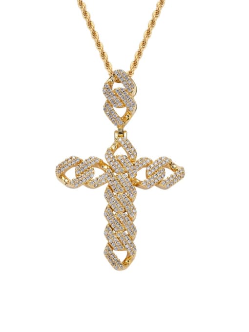 Golden +twist chain Brass Cubic Zirconia Cross Hip Hop Necklace