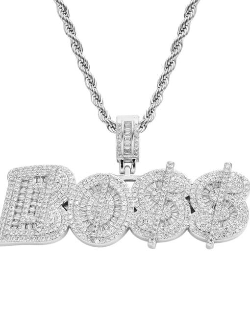 Steel color+stainless steel twist chain Brass Cubic Zirconia Letter Hip Hop Necklace