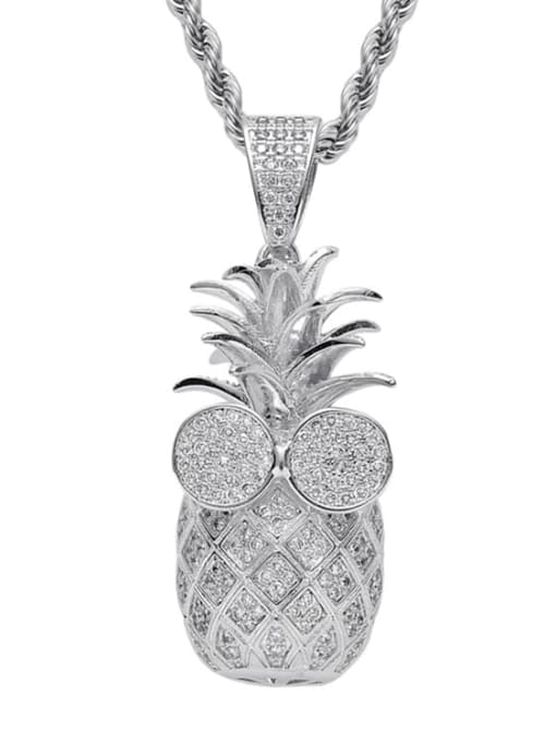 steel color+ stainless steel chain Brass Cubic Zirconia Pineapple Trend Necklace