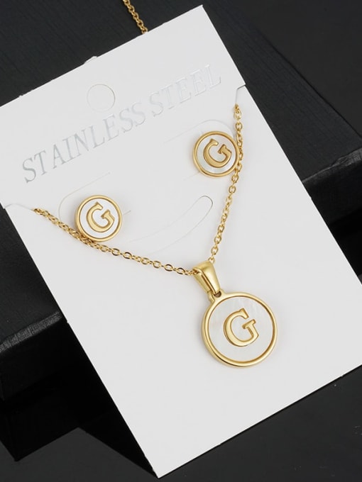 G Set Stainless steel Minimalist Shell  Letter Earring and Necklace Set