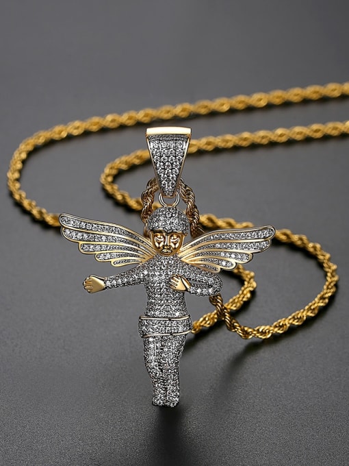 Teem Men Brass Angel Cubic Zirconia Wing Hip Hop Necklace 1