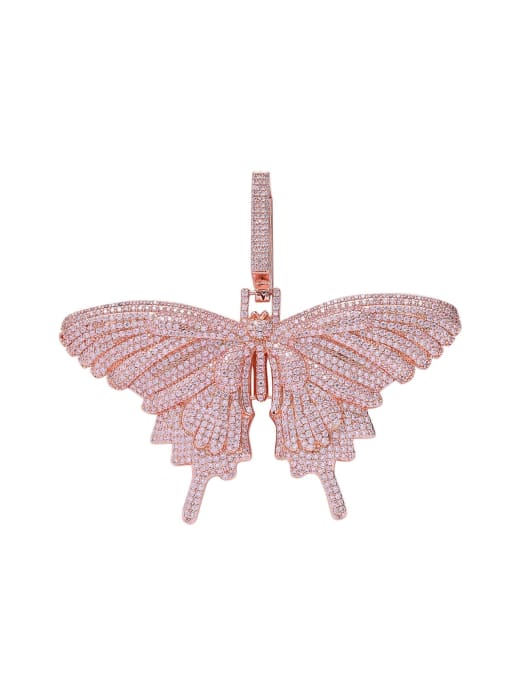 Pink Butterfly single Pendant Brass Cubic Zirconia Butterfly Hip Hop Necklace