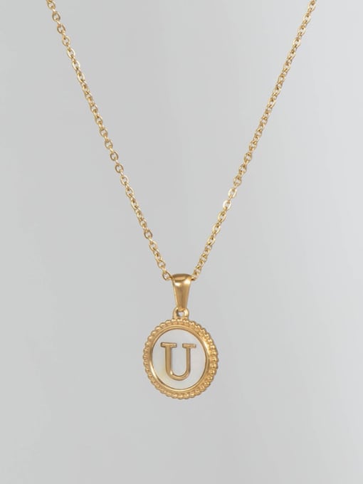 Golden u Titanium Steel Shell Letter Minimalist Round Pendant Necklace