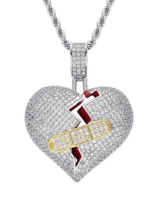 Silver gold stainless steel chain Brass Cubic Zirconia Heart Hip Hop Necklace