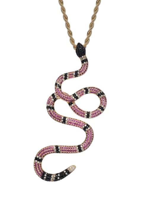 Red Golden Snake+ Chain Brass Cubic Zirconia Snake Hip Hop Necklace