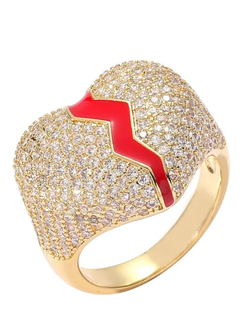 golden Brass Cubic Zirconia Heart Hip Hop Band Ring
