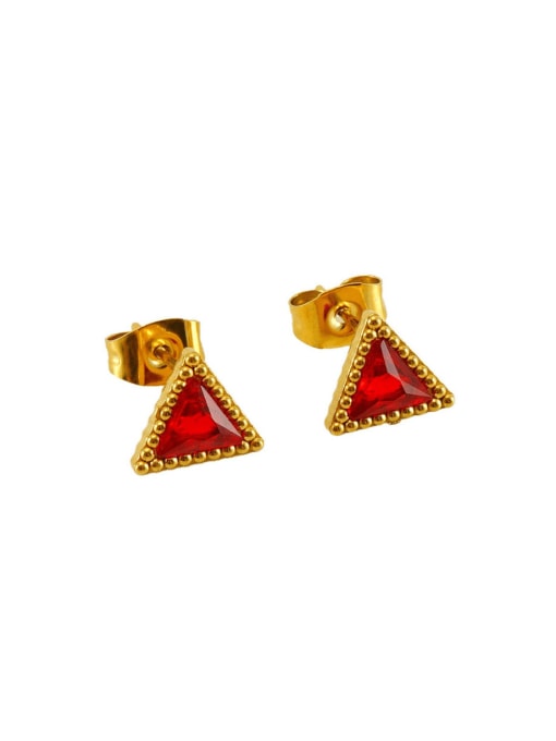 Red Stainless steel Cubic Zirconia Triangle Trend Stud Earring