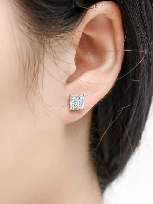 MAHA 925 Sterling Silver Cubic Zirconia Square Dainty Stud Earring 1