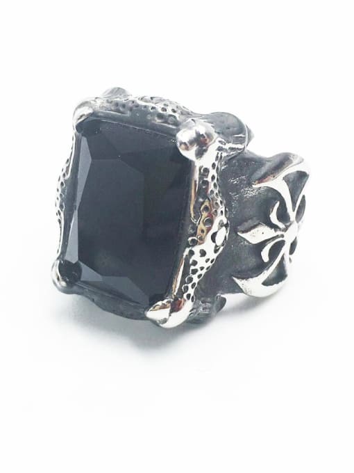 Steel Black Gem Stainless steel Glass Stone  Retro geometry  Solitaire Ring