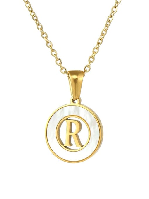 Ring white shell R Stainless steel Shell Letter Minimalist Round Pendant Necklace