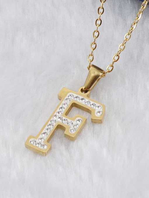 (including chain) f Titanium Steel Rhinestone Letter Minimalist English 26 letters pendant  Necklace
