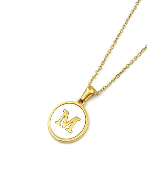 Golden M Titanium Steel Shell Letter Minimalist  Round Pendant Necklace