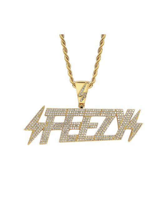 Golden+ stainless steel twist chain Brass Cubic Zirconia Letter Hip Hop Necklace
