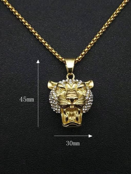 HI HOP Titanium Steel Rhinestone Lion Vintage Necklace For Men 1