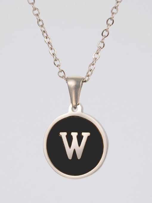 Steel Black w Stainless steel Acrylic Letter Minimalist Round Pendant Necklace