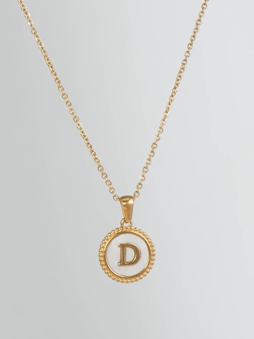 Golden D Titanium Steel Shell Letter Minimalist Round Pendant Necklace