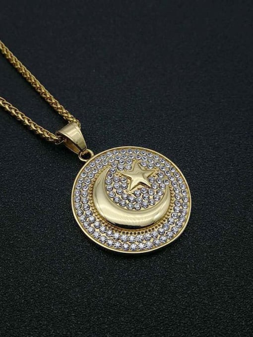 Gold necklace Titanium Rhinestone Star Hip Hop Initials Necklace For Men