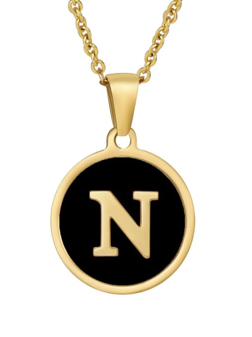 Golden n Titanium Steel Enamel Letter Minimalist  Round Pendant Necklace