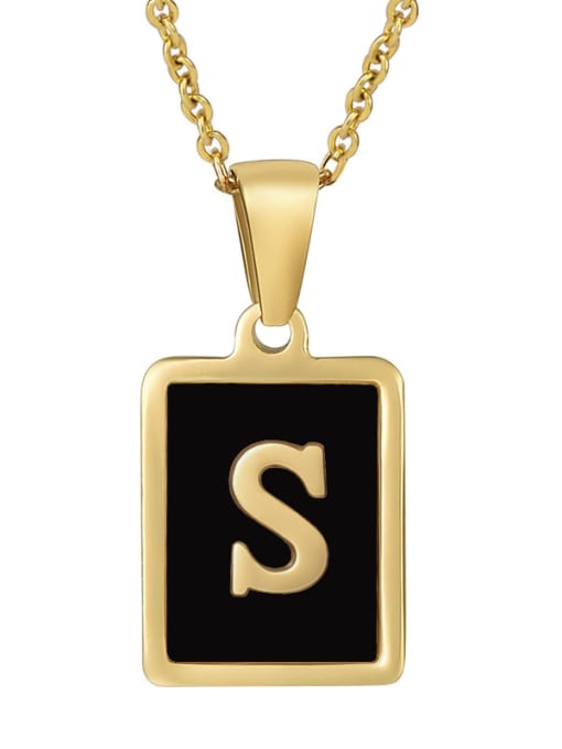 S Stainless steel Enamel Letter Minimalist Square Pendant Necklace