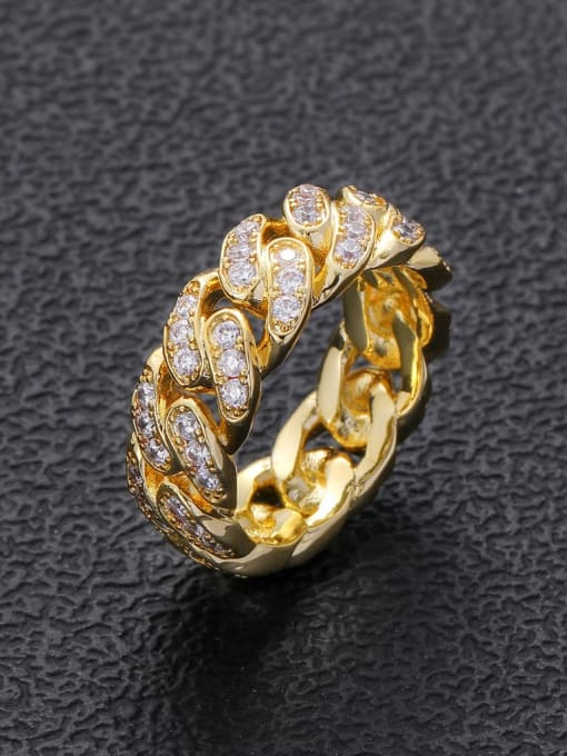 golden Brass Cubic Zirconia Geometric Hip Hop Band Ring
