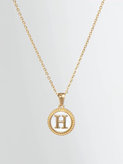 Golden H Titanium Steel Shell Letter Minimalist Round Pendant Necklace