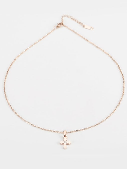 rose gold Titanium Religious Minimalist  cross Necklace