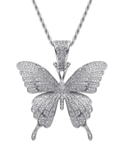 steel color +stainless steel chain Brass Cubic Zirconia Butterfly Dainty Necklace