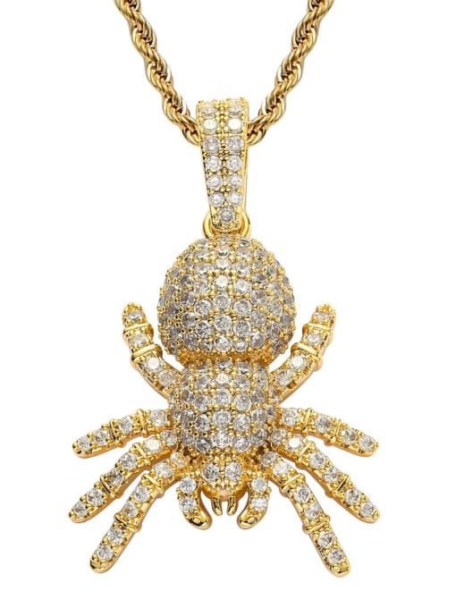 Gold +chain Brass Cubic Zirconia Spider Hip Hop Necklace