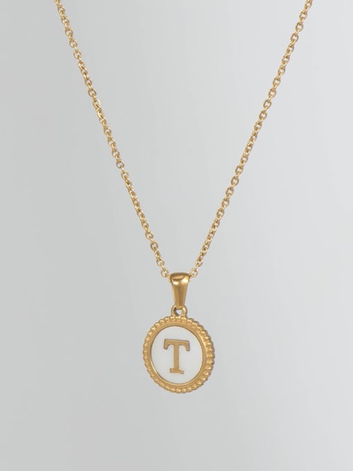 Golden t Titanium Steel Shell Letter Minimalist Round Pendant Necklace