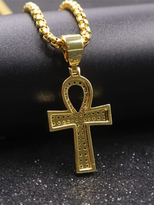 Mr.Leo Brass Rhinestone Cross Vintage Regligious pendant Necklace 2