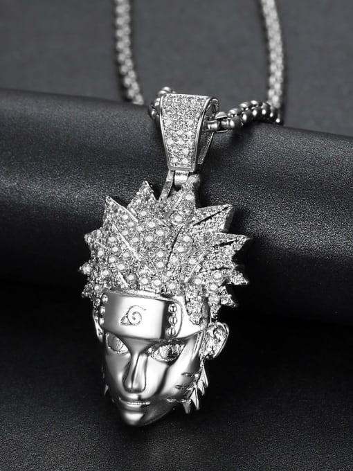 Silver with chain Copper Cubic Zirconia Irregular Hip Hop  Pendant Necklace