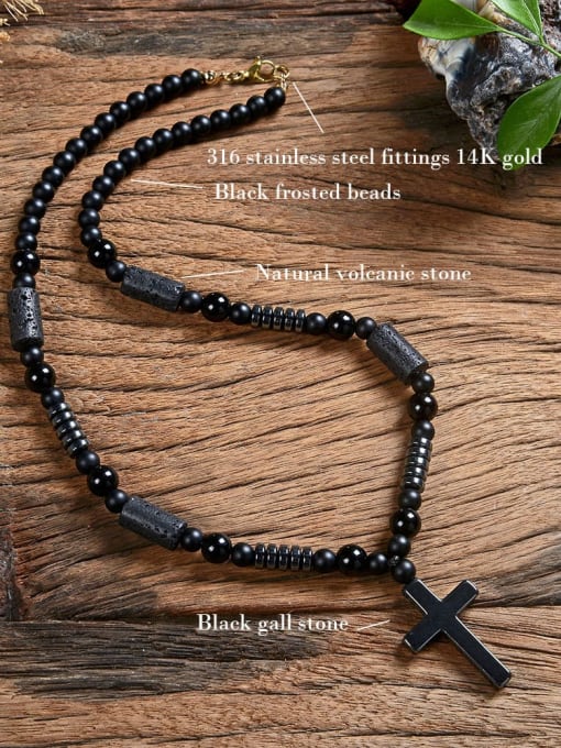 JZ Men's bead Stainless steel Natural Stone Cross Bohemia Beaded Necklace 1