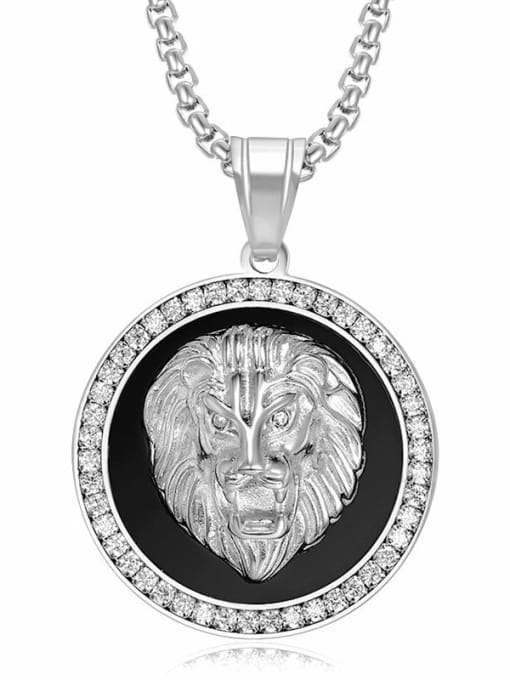 HI HOP Titanium Rhinestone Lion Hip Hop Necklace For Men 3