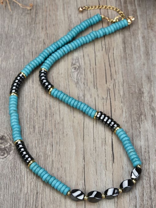 Lake Blue Stainless Steel Coconut Shell Black Gallstone Personality Trend Necklace