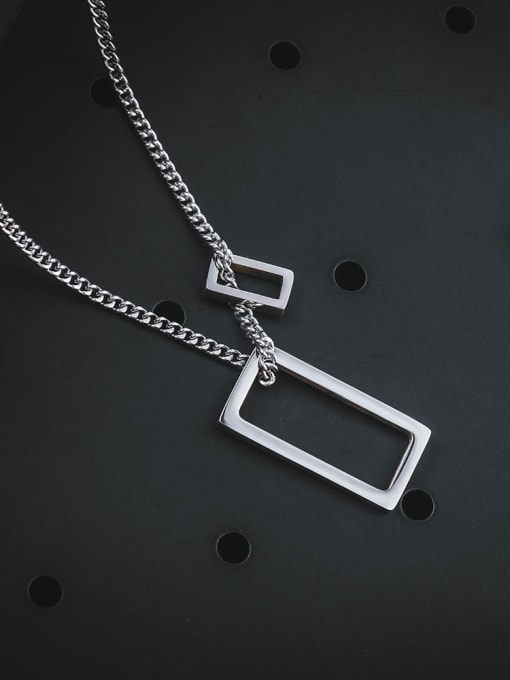 WOLF Titanium Steel Geometric Minimalist Long Strand Necklace 2