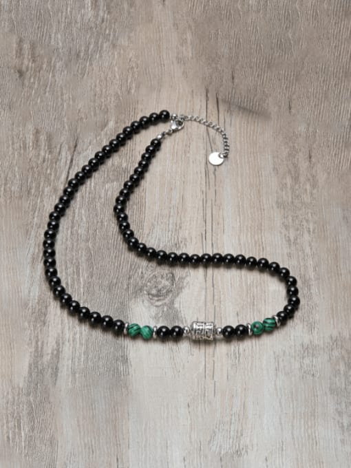 2 45cm Stainless steel Natural Stone Geometric Bohemia Beaded Necklace