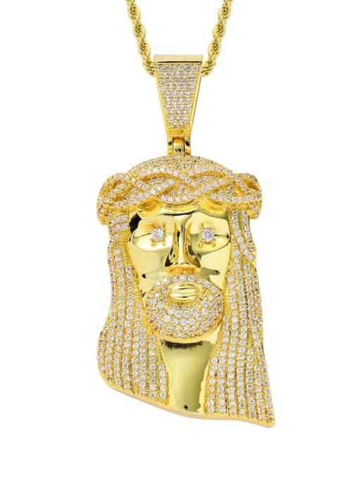 Gold +stainless steel chain Brass Cubic Zirconia  Jesus Christ Hip Hop Necklace