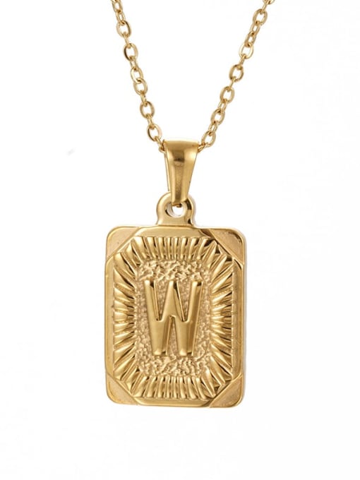 Golden w Stainless steel English Letter  Vintage Square Pendant Necklace