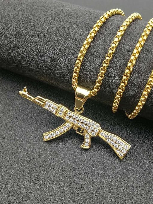 HI HOP Titanium Gun Rhinestone Irregular Hip Hop Necklace For Men 3