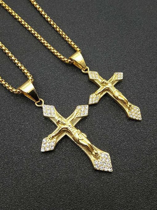 HI HOP Titanium Cross Rhinestone Hip Hop Pendant Necklace For Men 0