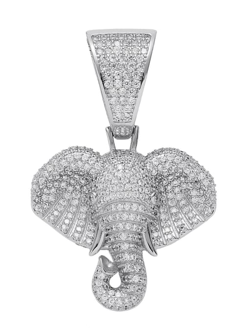 steel color single Pendant Brass Cubic Zirconia Elephant Hip Hop Necklace