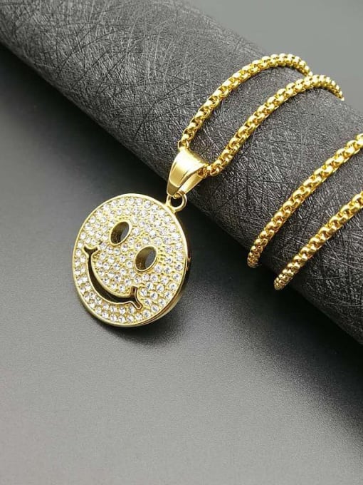 Gold Necklace Titanium Rhinestone Face Hip Hop Necklace For Men