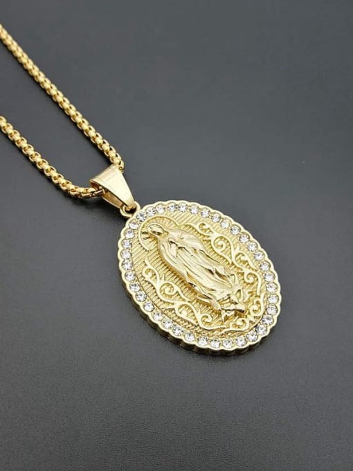 Gold Necklace Titanium Rhinestone Oval Hip Hop Necklace For Men