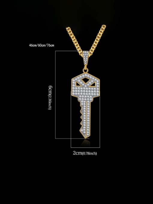 Teem Men Brass Cubic Zirconia Key Hip Hop Necklace 3