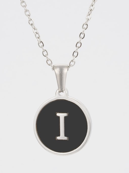 Steel black I Stainless steel Acrylic Letter Minimalist Round Pendant Necklace
