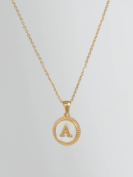 Golden a Titanium Steel Shell Letter Minimalist Round Pendant Necklace