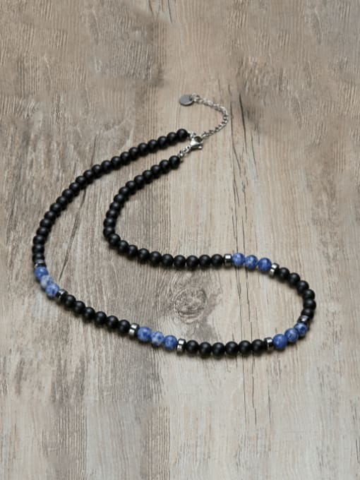 6 45cm Stainless steel Natural Stone Geometric Bohemia Beaded Necklace