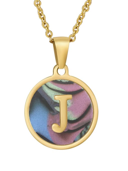 Round scallop J Stainless steel Shell Minimalist Round  Letter Pendant Necklace