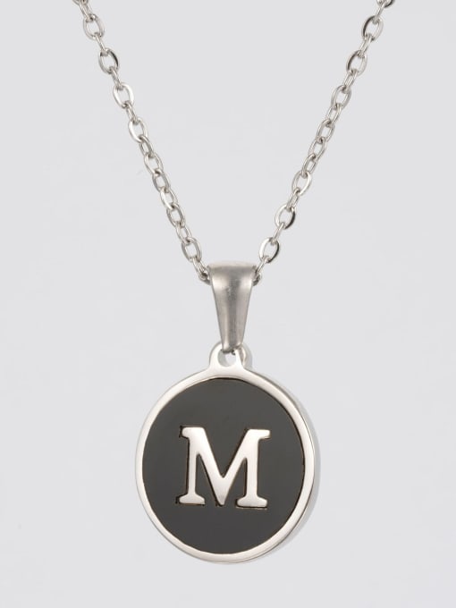 Steel Black M Stainless steel Acrylic Letter Minimalist Round Pendant Necklace
